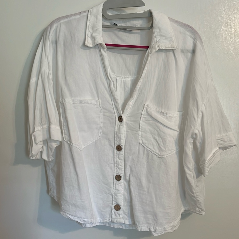 Zara linen blend crop shirt